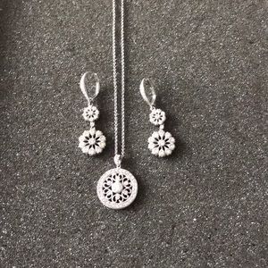 Silver tone and crystal necklace & earrings.